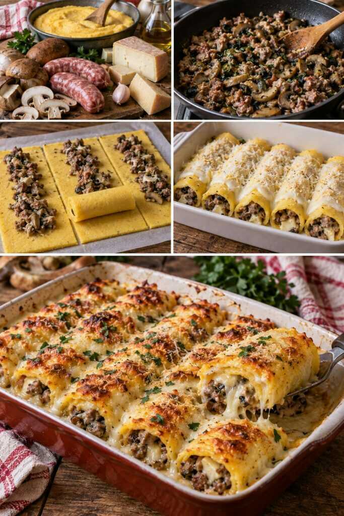 Cannelloni di Polenta con Funghi, Taleggio e Salsiccia – Lombardia