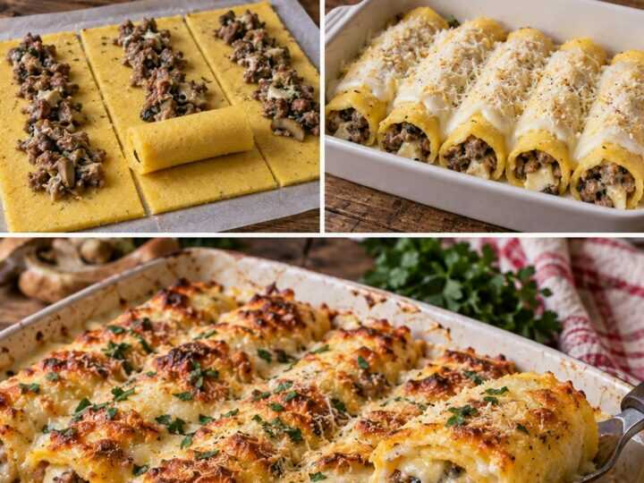 Cannelloni di Polenta con Funghi, Taleggio e Salsiccia – Lombardia