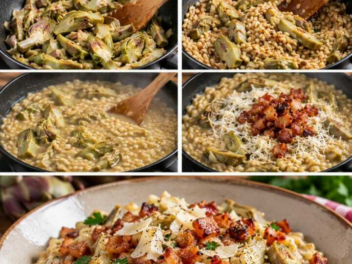 Orzotto Cremoso ai Carciofi con Pecorino e Guanciale Croccante – Lazio