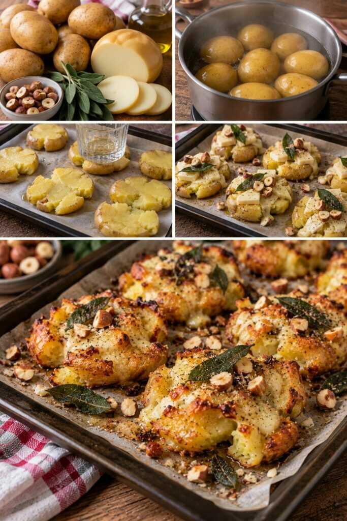 Patate al Forno Schiacciate con Scamorza, Salvia e Nocciole – Lombardia