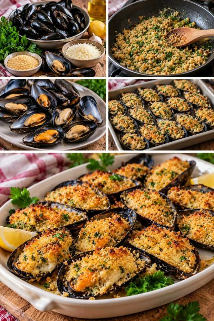 Cozze Ripiene al Forno con Pecorino, Prezzemolo e Pangrattato Croccante