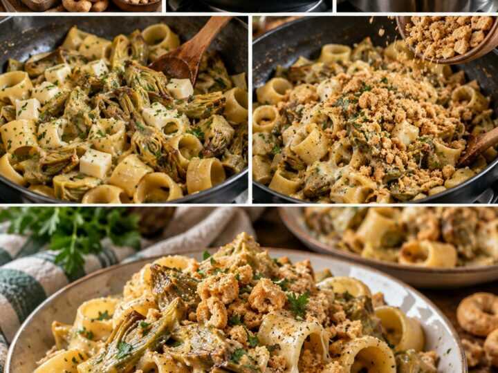 Calamarata con Carciofi, Provola Affumicata e Taralli Croccanti