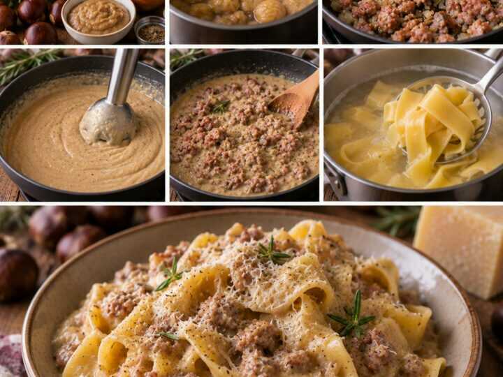 Pappardelle con Crema di Castagne, Salsiccia e Rosmarino – Toscana