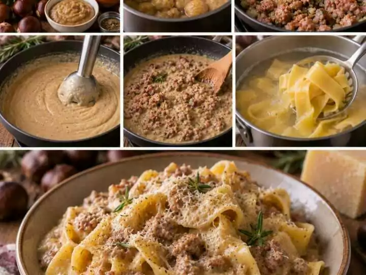 Pappardelle con Crema di Castagne, Salsiccia e Rosmarino – Toscana