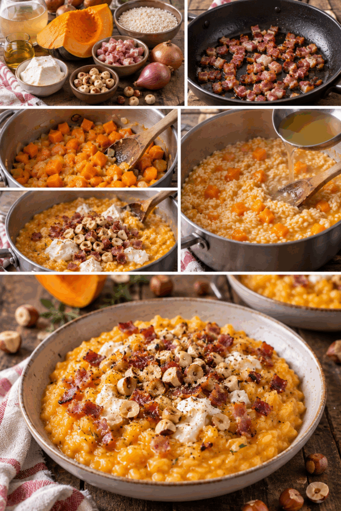 Risotto alla Zucca con Pancetta, Robiola e Nocciole – Piemonte