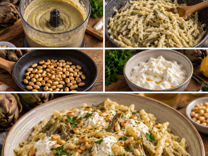 Trofie con Crema di Carciofi, Stracciatella e Pinoli Tostati – Liguria