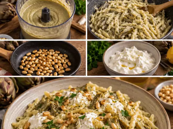 Trofie con Crema di Carciofi, Stracciatella e Pinoli Tostati – Liguria