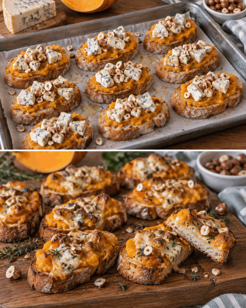 Crostini Rustici con Crema di Zucca, Gorgonzola e Nocciole – Lombardia