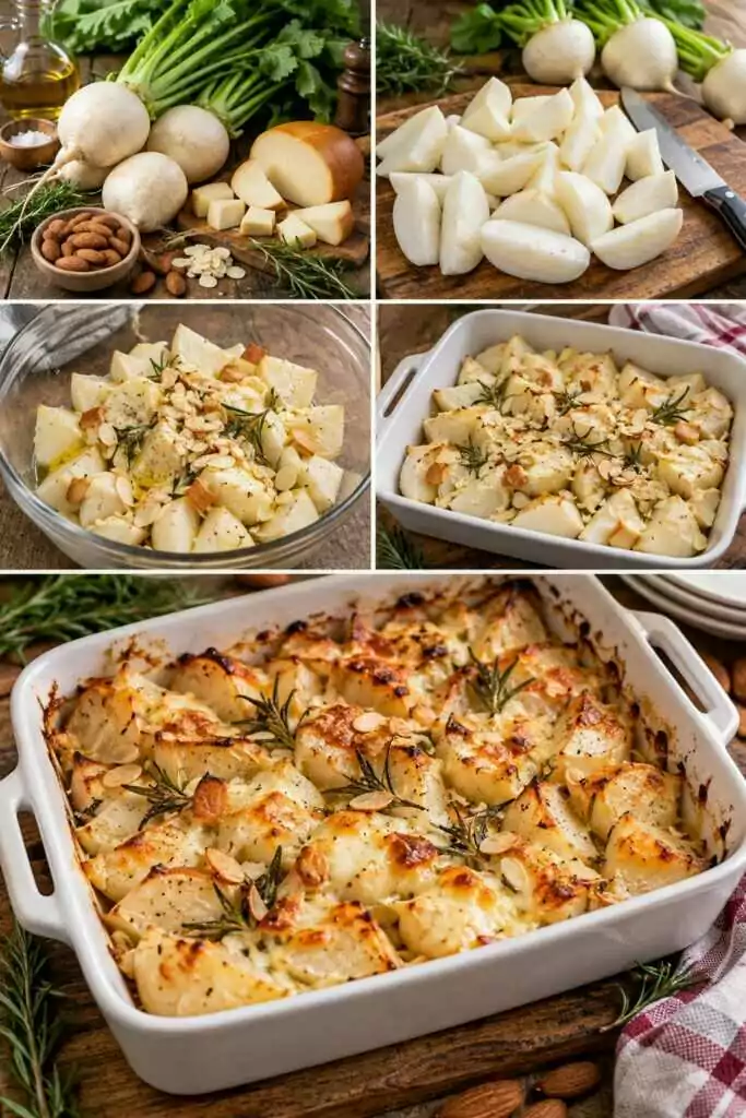 Rape Bianche al Forno con Scamorza Affumicata, Mandorle e Rosmarino – Abruzzo