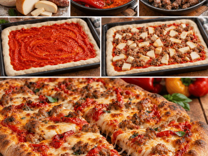 Pizza con Crema di Peperoni, Provola Affumicata e Salsiccia – Calabria