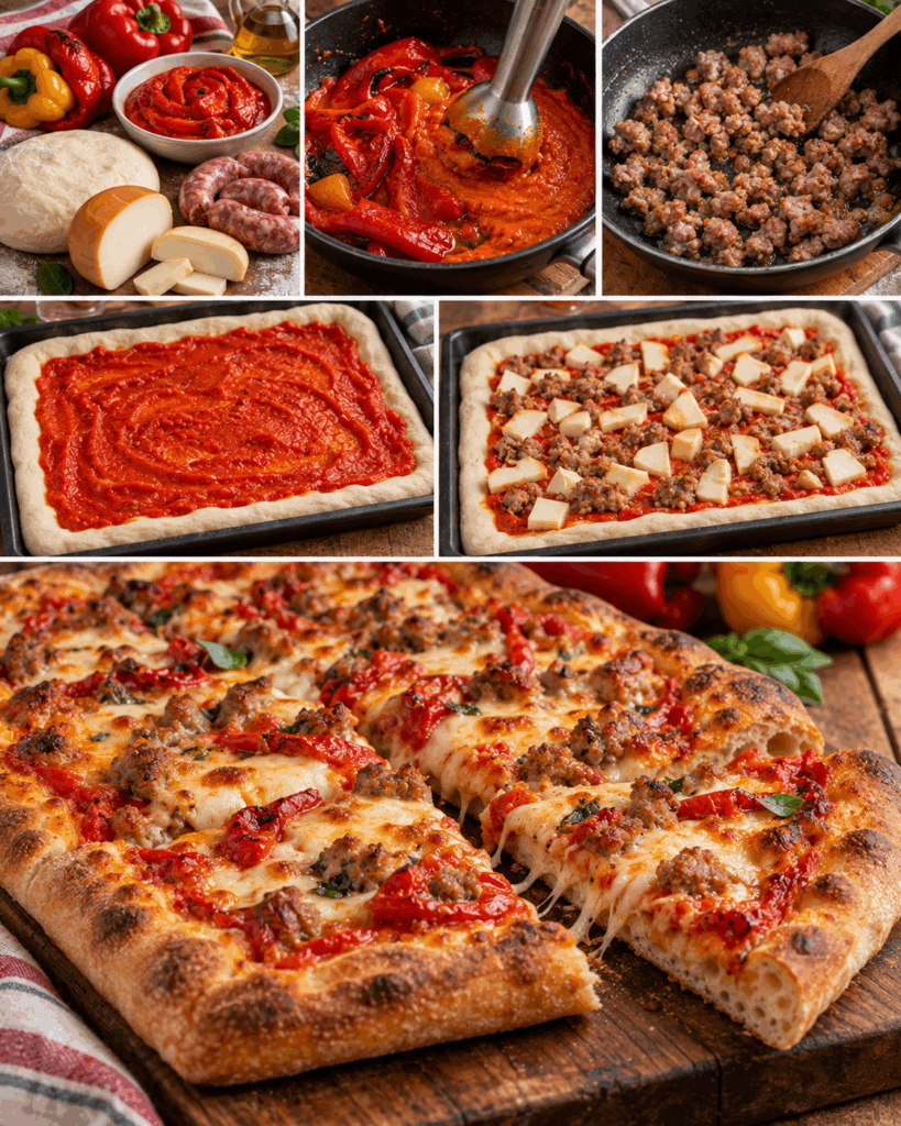 Pizza con Crema di Peperoni, Provola Affumicata e Salsiccia – Calabria