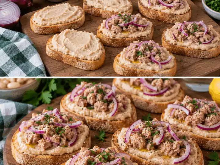 Crostini Freddi con Crema di Cannellini, Tonno e Cipolla Rossa – Toscana