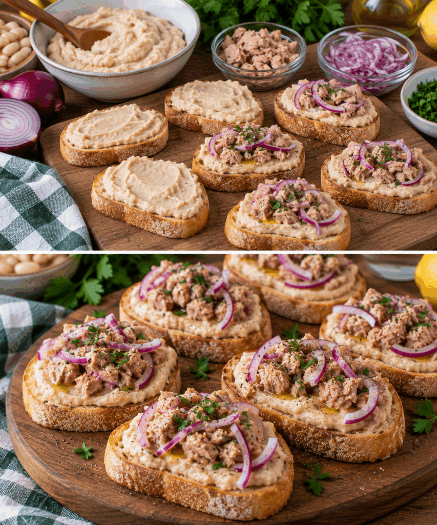 Crostini Freddi con Crema di Cannellini, Tonno e Cipolla Rossa – Toscana
