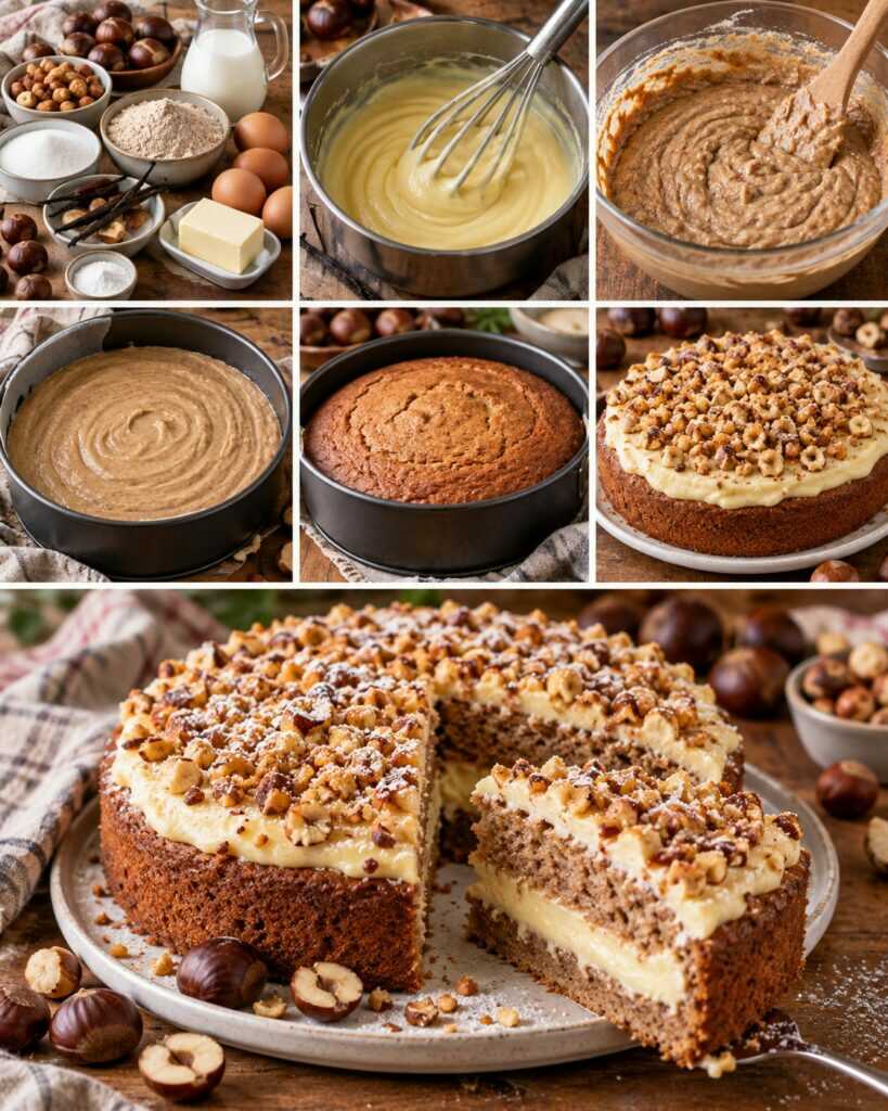 Torta di Castagne con Crema alla Vaniglia e Nocciole Croccanti – Toscana
