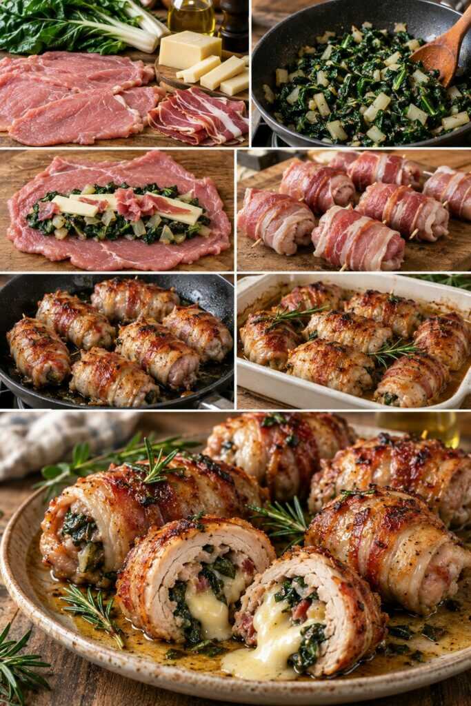 Bombette di Vitello Ripiene di Caciocavallo, Bietole e Speck Croccante