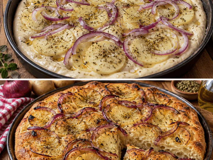 Focaccia Pugliese con Patate, Cipolla Rossa e Origano – Puglia