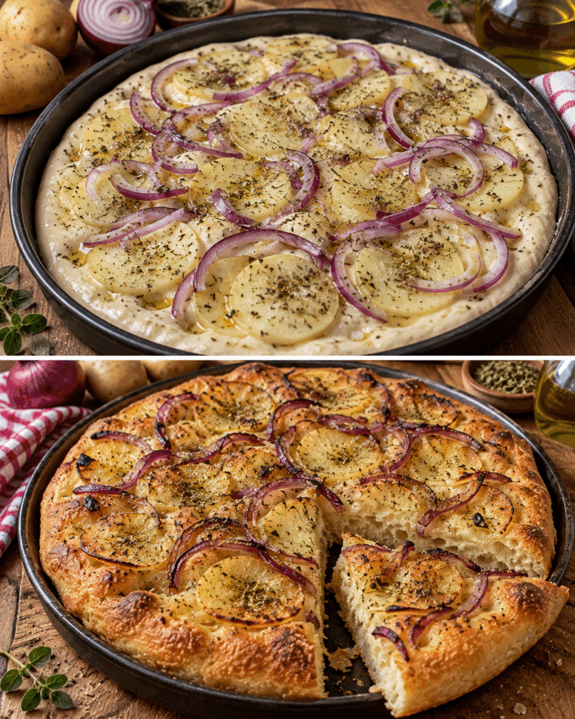 Focaccia Pugliese con Patate, Cipolla Rossa e Origano – Puglia