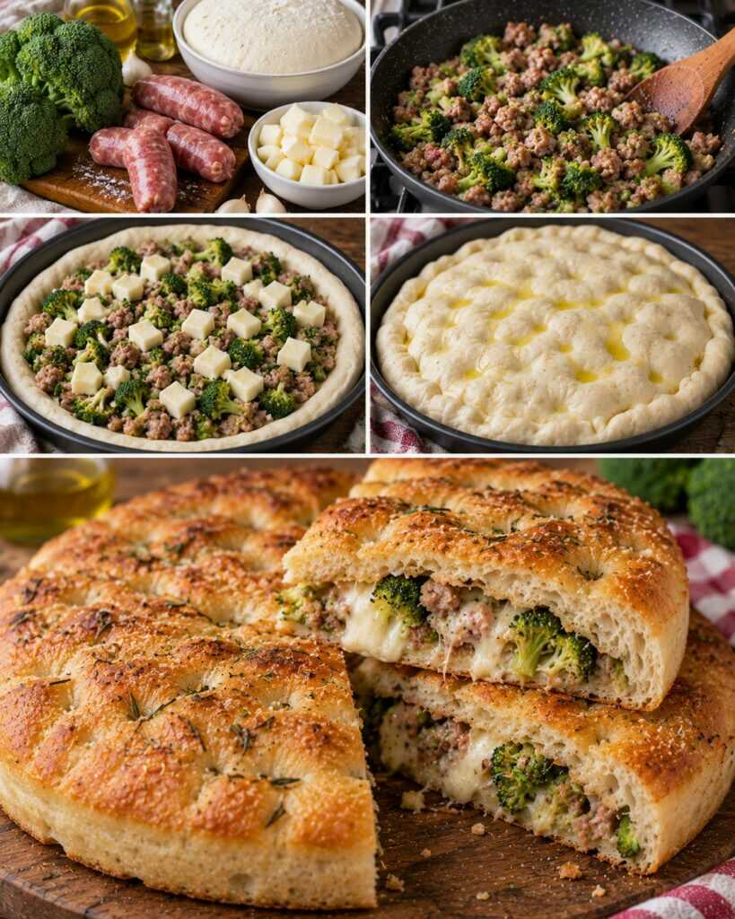 Focaccia Ripiena con Broccoli, Salsiccia e Provola