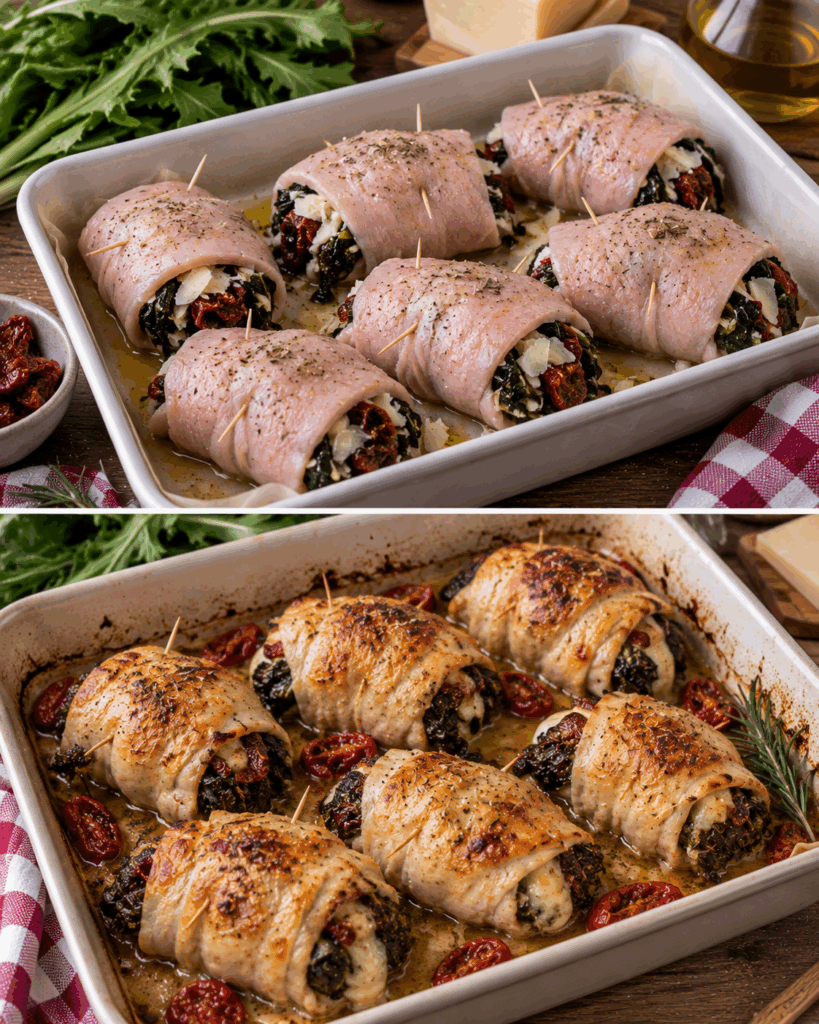 Involtini di Tacchino con Cicoria, Pecorino e Pomodori Secchi – Puglia