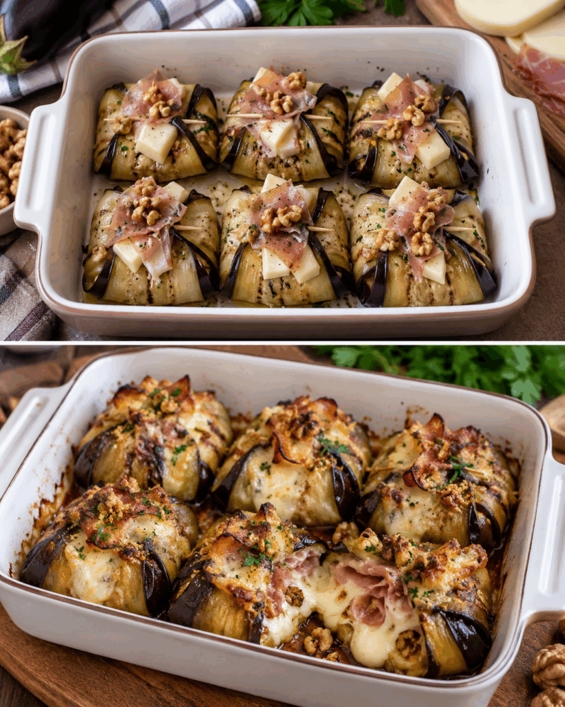 Fagottini di Melanzane con Scamorza, Speck e Noci – Campania