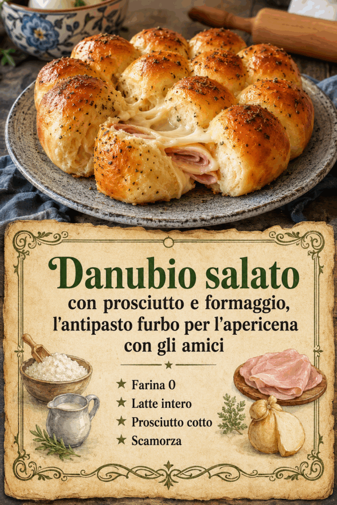 Danubio salato con prosciutto e formaggio, l’antipasto furbo per l’apericena con gli amici