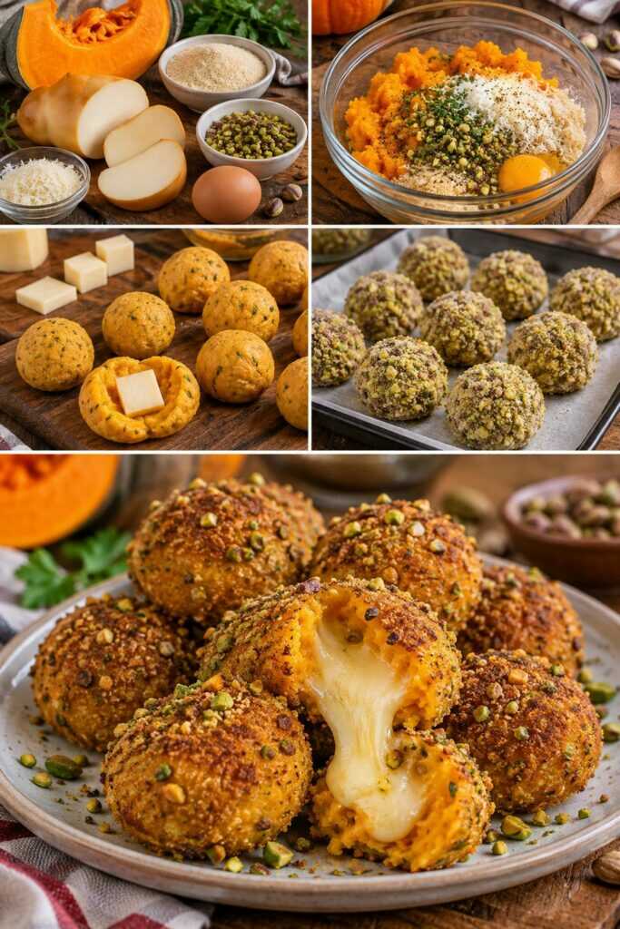 Polpettine di Zucca con Scamorza Affumicata e Granella di Pistacchio