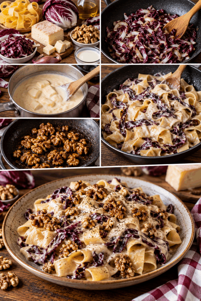 Pappardelle con Radicchio, Taleggio e Noci Caramellate – Lombardia