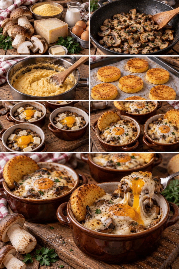 Uova in Cocotte con Porcini, Fontina e Polenta Croccante – Valle d’Aosta