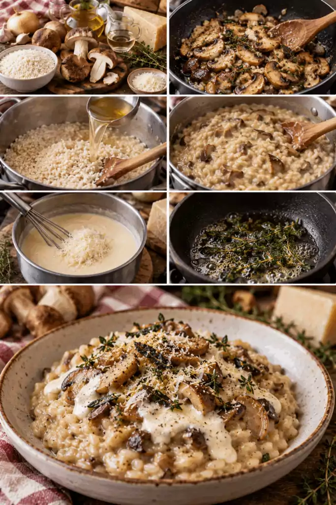 Risotto ai Porcini con Crema di Parmigiano e Timo Croccante – Emilia-Romagna