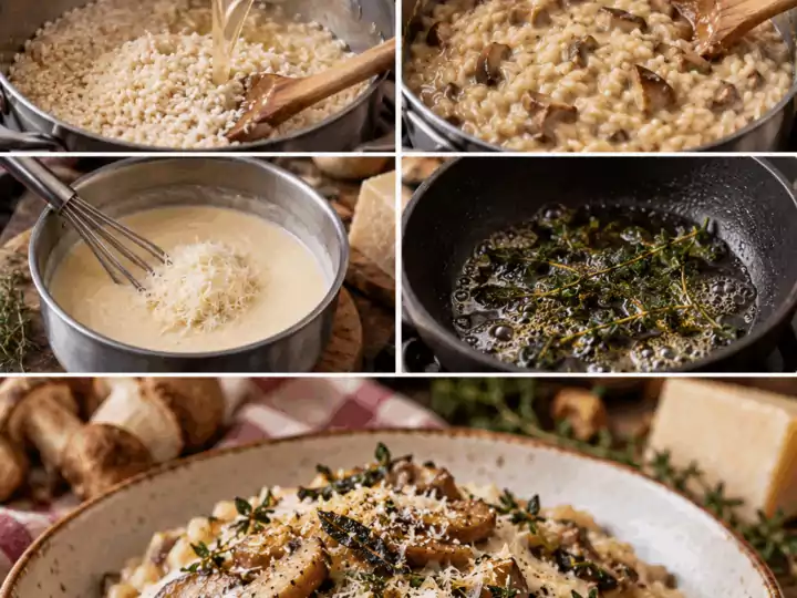 Risotto ai Porcini con Crema di Parmigiano e Timo Croccante – Emilia-Romagna