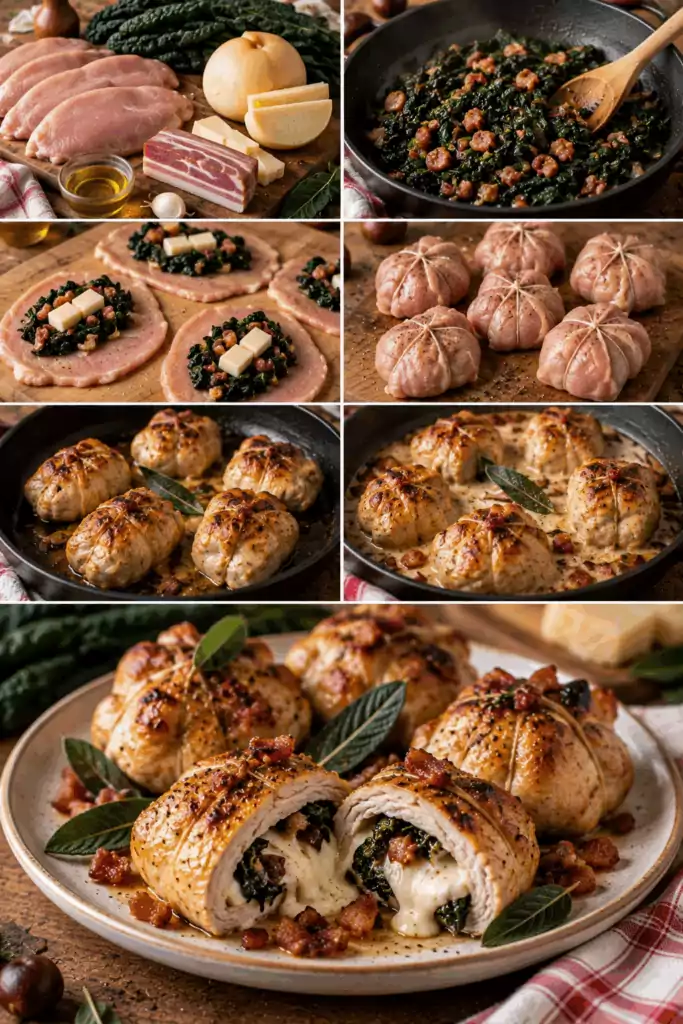 Fagottini di Pollo con Cavolo Nero, Scamorza e Guanciale – Lazio