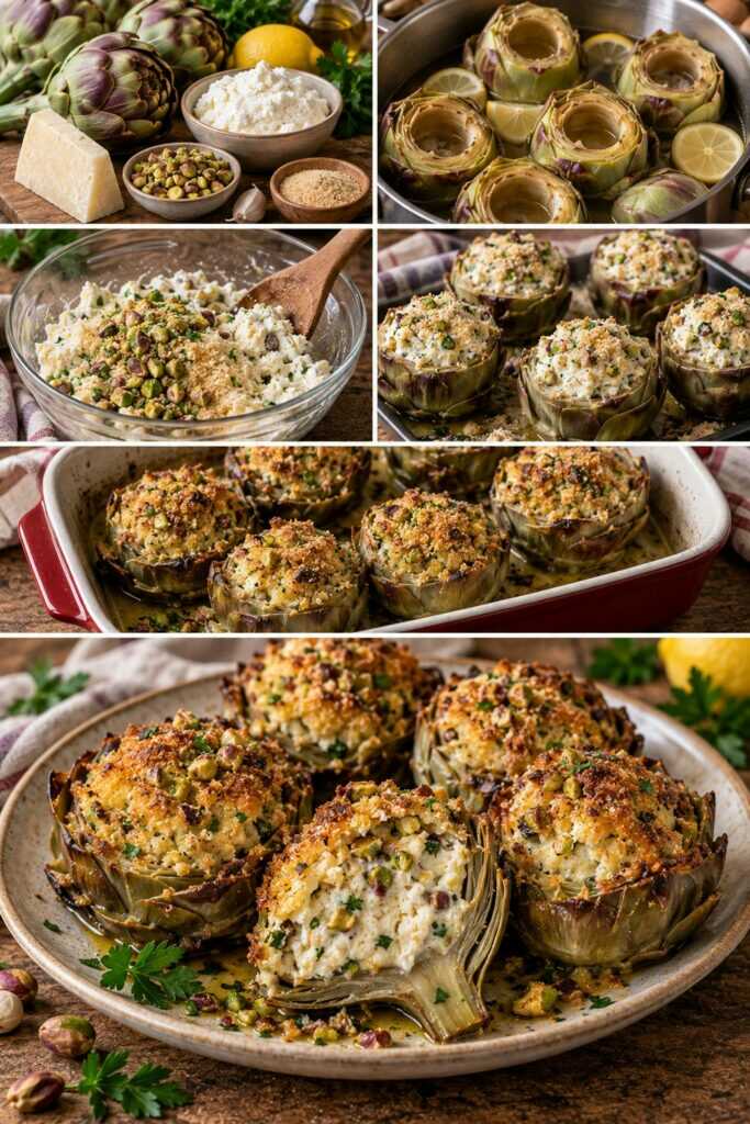 Carciofi Ripieni al Forno con Ricotta, Pecorino e Pistacchi – Sicilia