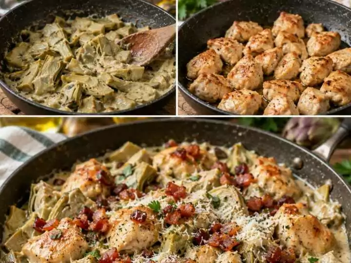 Bocconcini di Pollo con Crema di Carciofi, Pecorino e Guanciale Croccante – Lazio