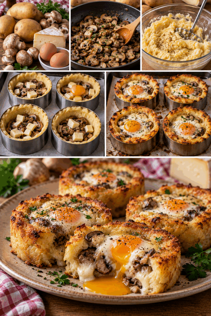Tortino di Patate con Uovo Morbido, Toma e Funghi – Piemonte