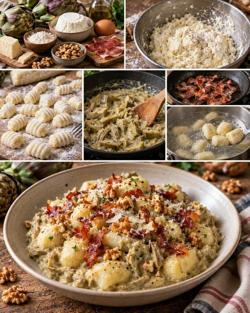 Gnocchi di Ricotta con Crema di Carciofi, Speck Croccante e Noci – Trentino-Alto Adige