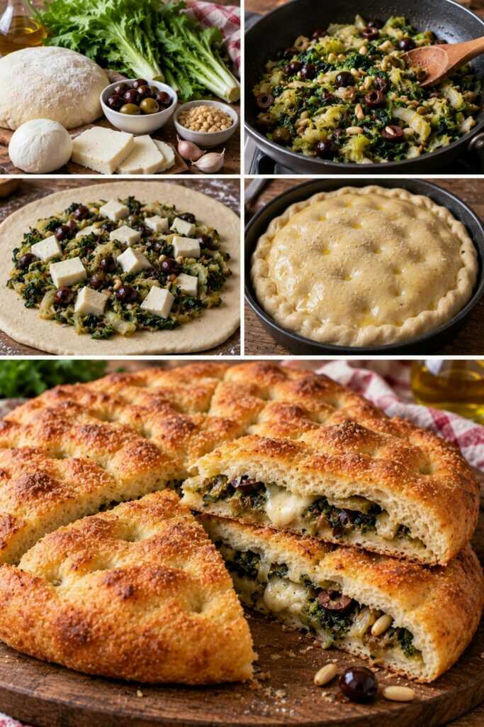 Focaccia Ripiena con Scarola, Provola, Olive e Pinoli – Campania