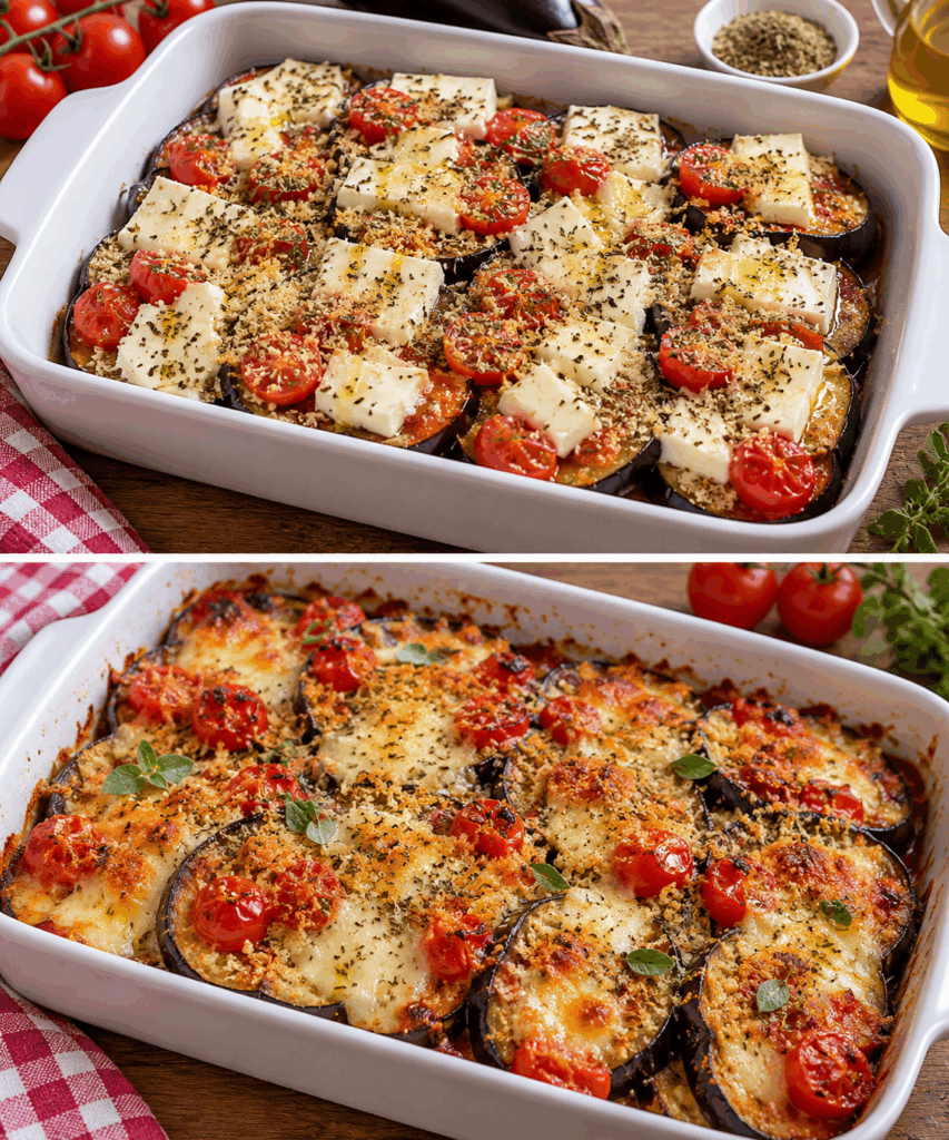Melanzane Gratinate con Pomodorini, Provolone e Origano – Campania