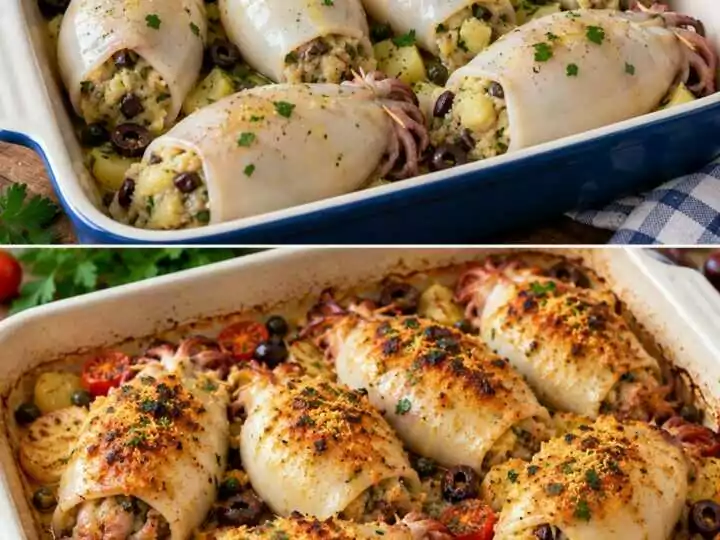 Calamari Ripieni di Patate, Capperi e Olive al Forno