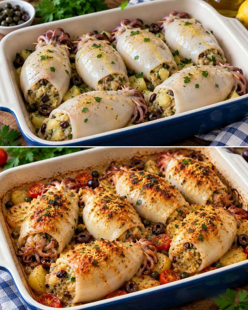 Calamari Ripieni di Patate, Capperi e Olive al Forno