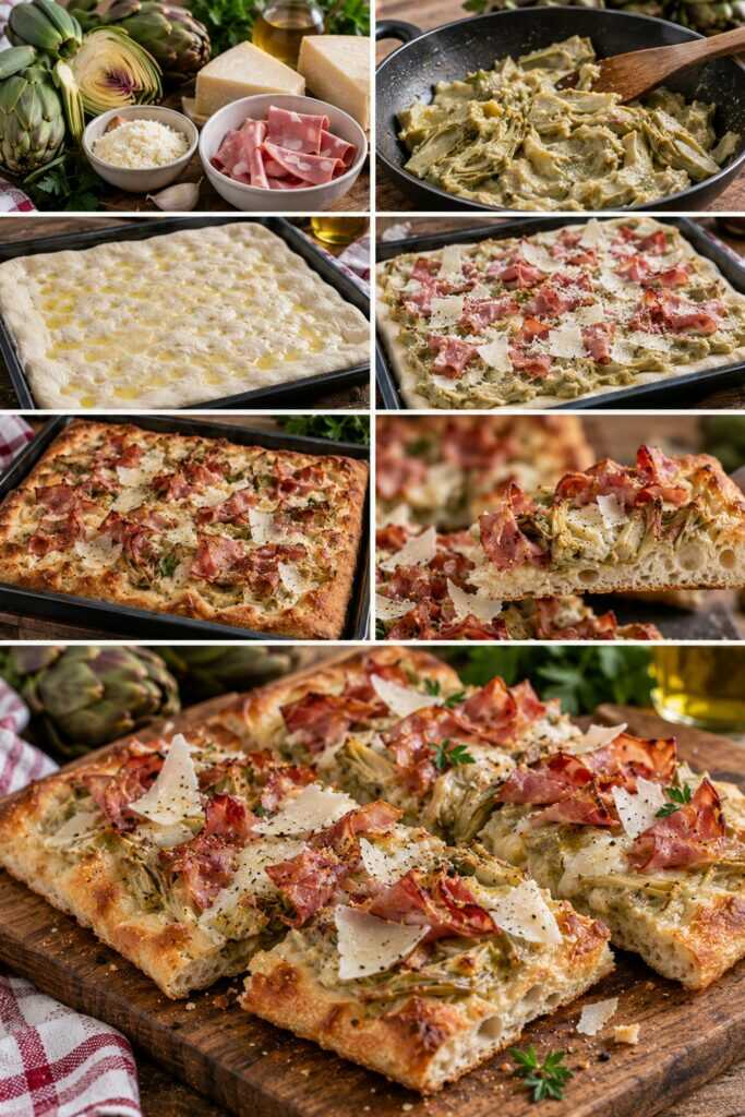 Pizza Bianca con Crema di Carciofi, Pecorino e Mortadella Croccante – Lazio