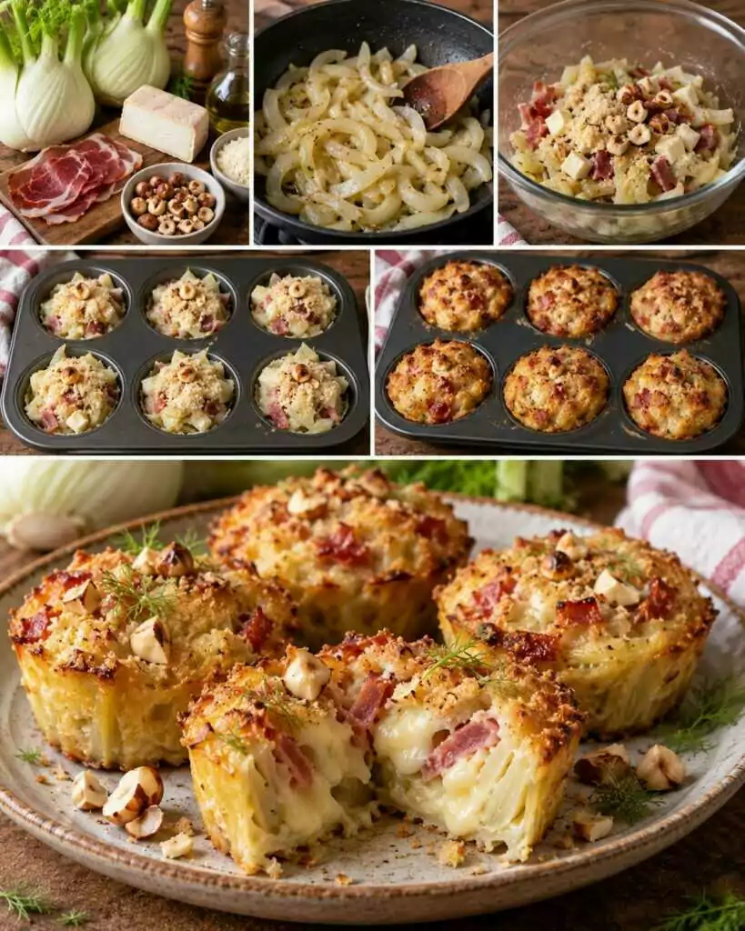Tortini Dorati di Finocchi con Taleggio, Speck e Nocciole – Lombardia