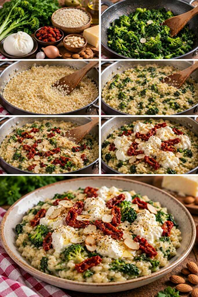 Risotto alle Cime di Rapa con Burrata, Pomodori Secchi e Mandorle – Puglia