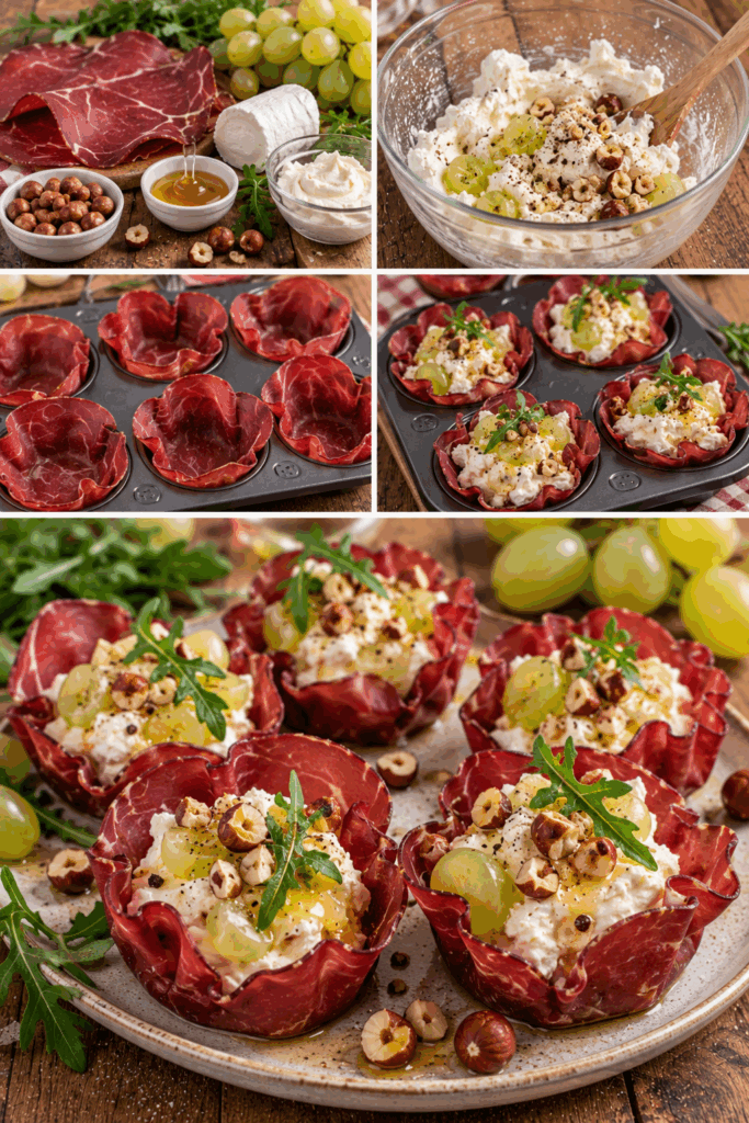 Cestini di Bresaola con Caprino, Uva Bianca e Nocciole – Lombardia