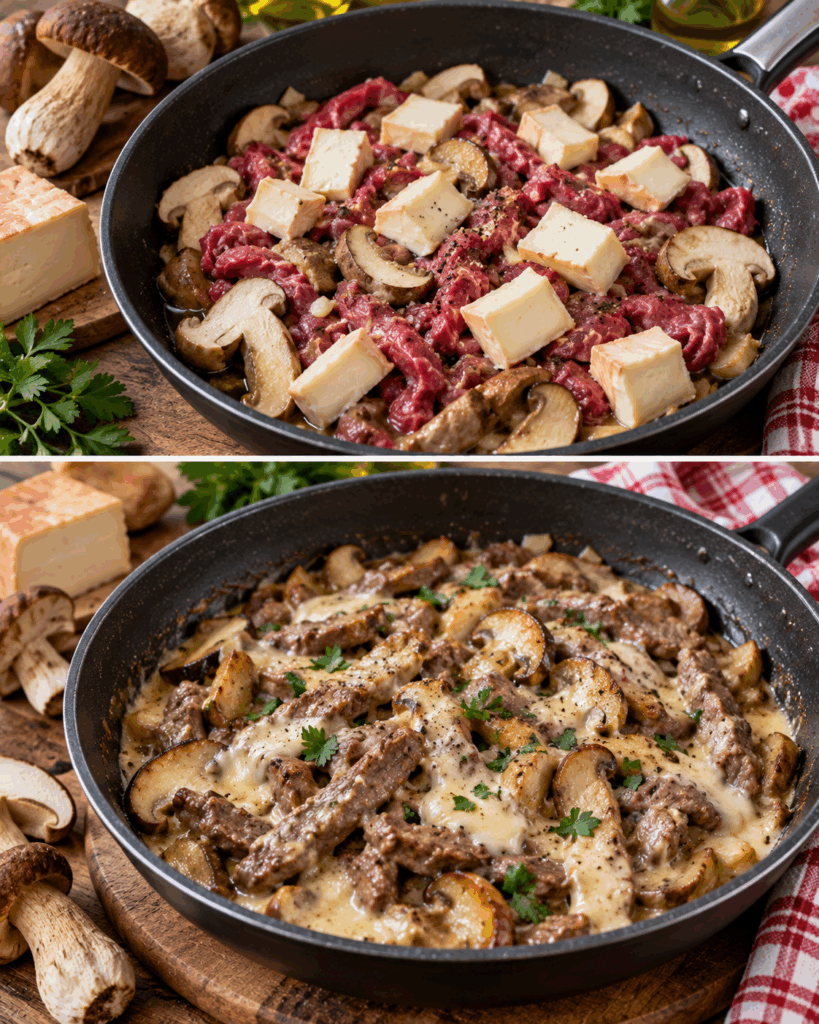 Straccetti di Manzo con Funghi Porcini e Taleggio – Lombardia