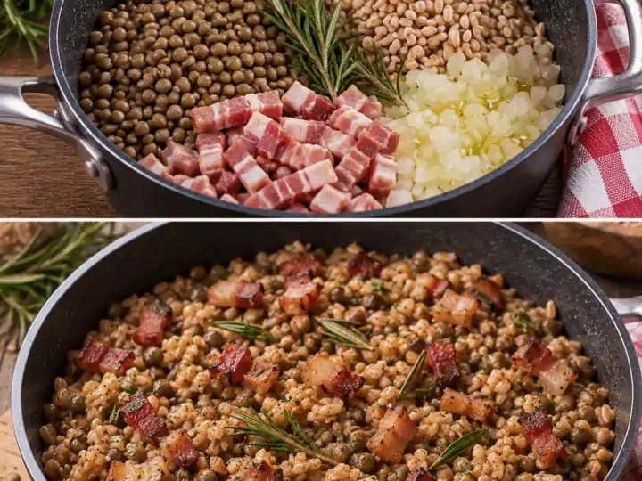 Farro con Lenticchie, Pancetta Croccante e Rosmarino – Umbria