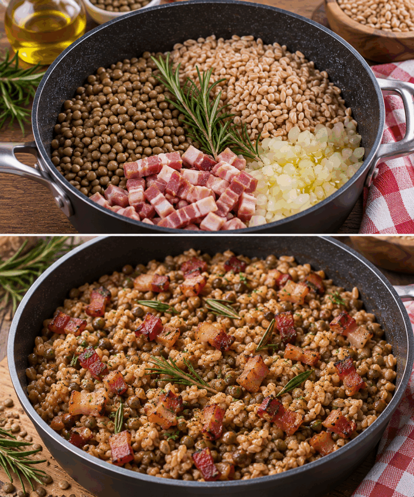 Farro con Lenticchie, Pancetta Croccante e Rosmarino – Umbria
