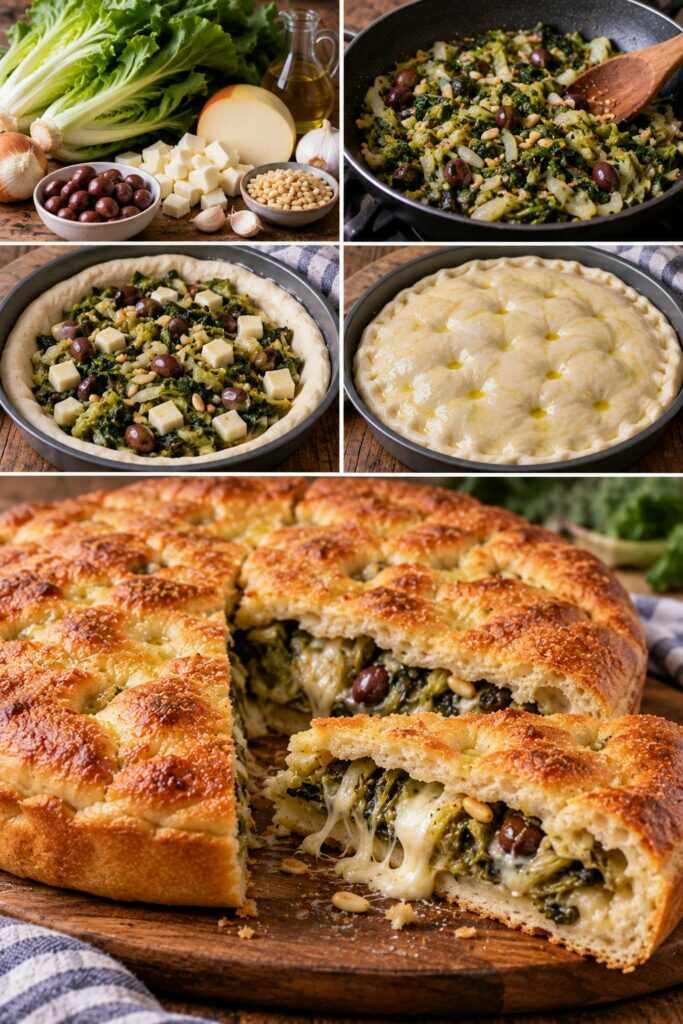 Focaccia Ripiena con Scarola, Provola, Olive e Pinoli – Campania