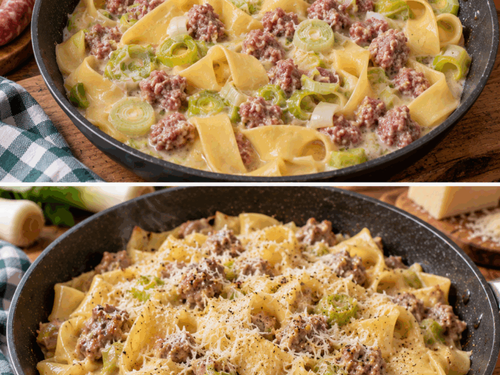 Pappardelle con Crema di Porri, Salsiccia e Pecorino – Toscana