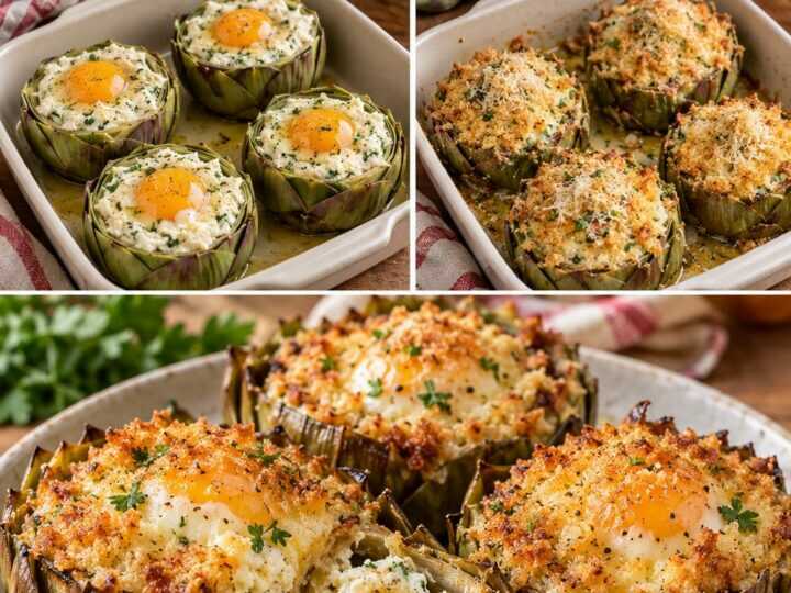 Uova al Forno nei Carciofi con Ricotta, Pecorino e Pangrattato Croccante