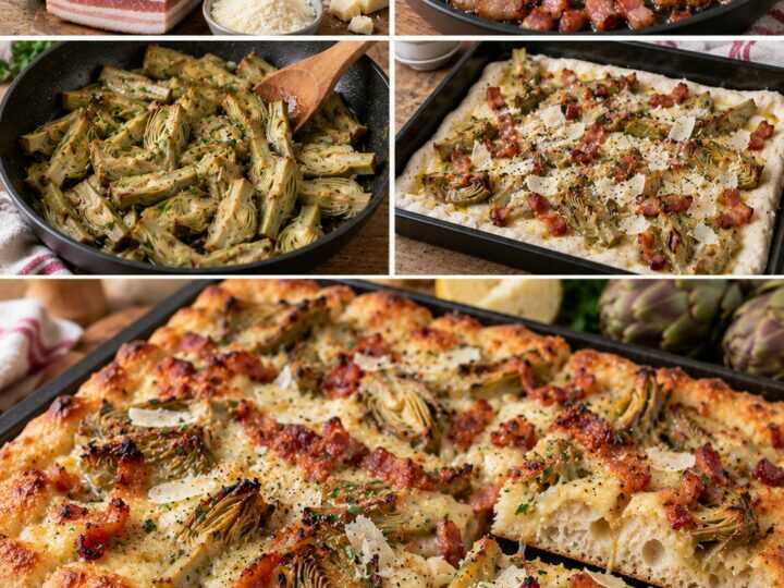 Pizza in Teglia con Carciofi, Pecorino e Guanciale Croccante – Lazio
